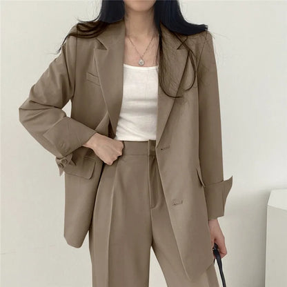 Fashion 2024 Spring and Autumn Small Suit Retro jacket slim 2-piece Set For Women Korean Style Casual Top and Pants Suit