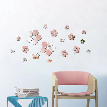 18Pcs Small Fragmented Flowers, Petals, Crystal Mirror Wall Stickers, 3D Bedroom Home Decoration