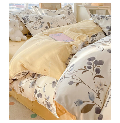 Cute Home Comforter Bedding Sets Washed Cotton Duvet Cover Flat Bed Sheet Set Twin Full Queen King Size Bed For Girls Couple