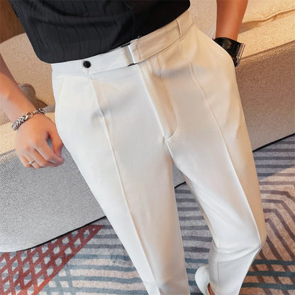 2024 Summer Fashion Belt Design Suit Pant High-waist Solid Color Business Slim Fit Formal Wedding Social Dress Ankle Pants 38-28