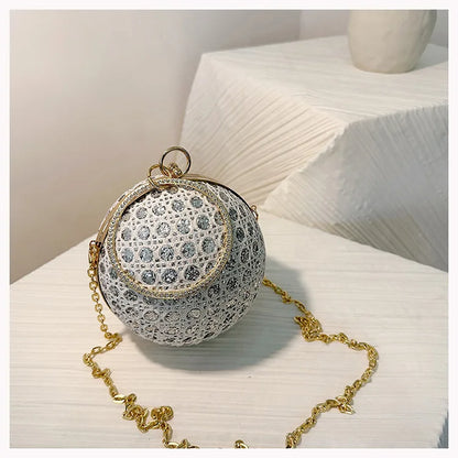 Sparkly Round Evening Purses for Women Shiny Diamonds Handbag Unusual Party Mini Small Bags Fashion Luxury Shoulder Bag Woman