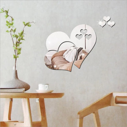 3D Acrylic Love Heart-Shaped Mirror Wall Stickers Removable Heart Art Decor Wall Poster DIY Living Room Wedding Home Decoration