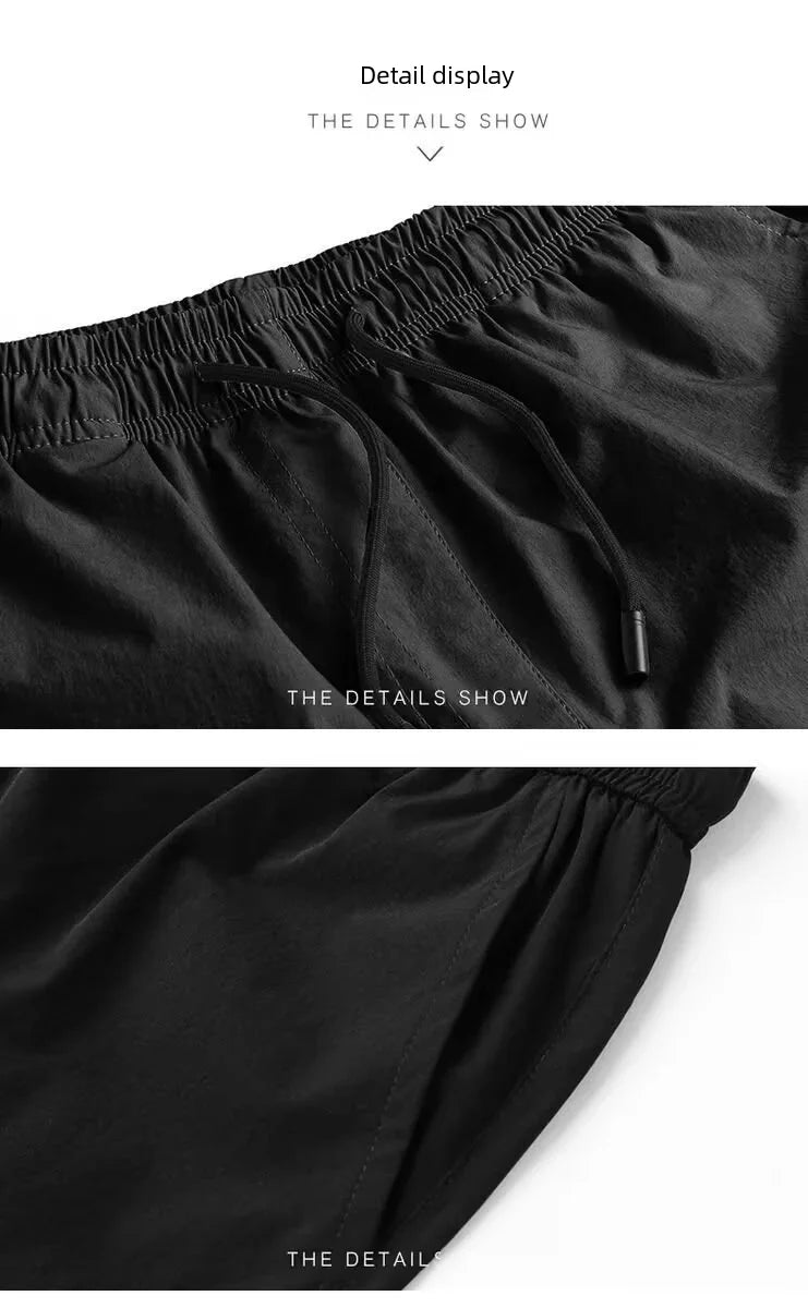 Summer Casual Men's Straight-leg Cropped Pants Ice Silk Elastic Small Foot Trendy Sports Korean Style Youth Pants