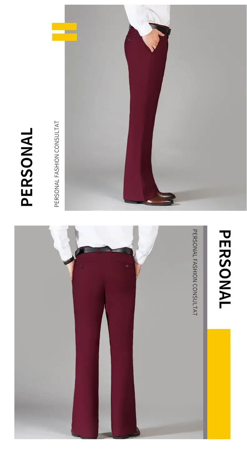 2024 Men's Spring Summer New Casual Slim Flares Trousers Male Bell-Bottom Long Trousers Men Solid Color Business Pants K410