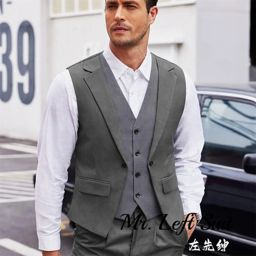 Men's Layered Suit Vest Business Dress Vests Formal Wedding Waistcoat Slim Fit