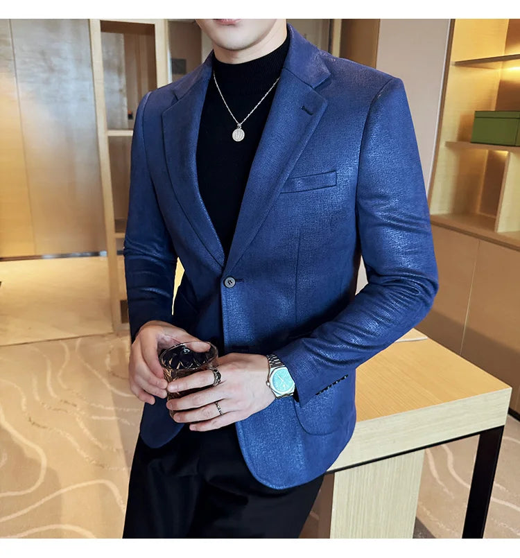 Suede Blazer Men's Fashionable Slim Fit Suit Jacket High-quality Single Breasted Business Dress Formal Jacket Blazer Hombre