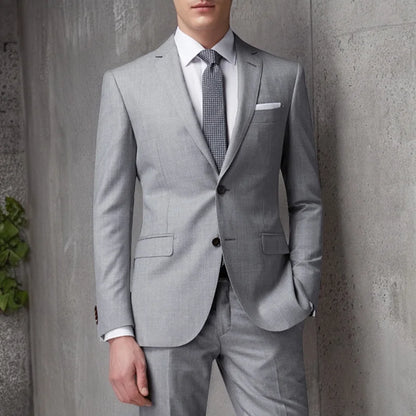 Light Grey Business Men's Suits Slim Fit 2 Piece Formal Dress Jacket with Pants Wedding Tuxedo for Groom Dinner Party Costume