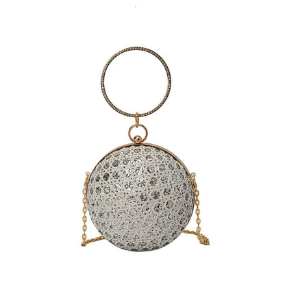 Sparkly Round Evening Purses for Women Shiny Diamonds Handbag Unusual Party Mini Small Bags Fashion Luxury Shoulder Bag Woman