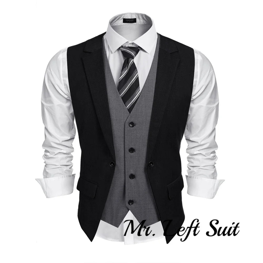 Men's Layered Suit Vest Business Dress Vests Formal Wedding Waistcoat Slim Fit