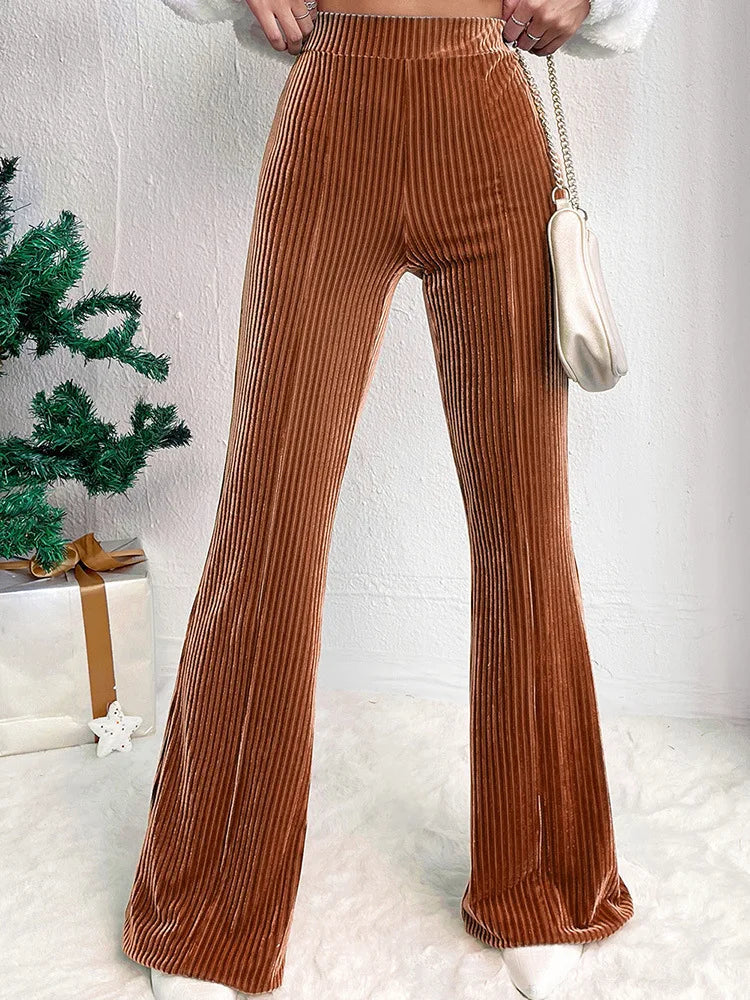 Elastic Waist Flare Leg Pants Casual Pants For Spring & Summer Women's Clothing