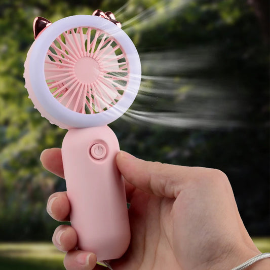 Cartoon Mini Portable Handheld Fans Silent Outdoor Summer Small Fan USB Charging Cooling Cute Portable Fan with LED Night Light