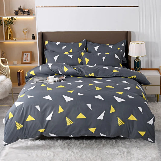 Solstice Bedding Set Duvet Cover Pillowcase Bed Linens Set Triangular Rhombus Printing Quilt Cover Bed Flat Sheet Queen Size