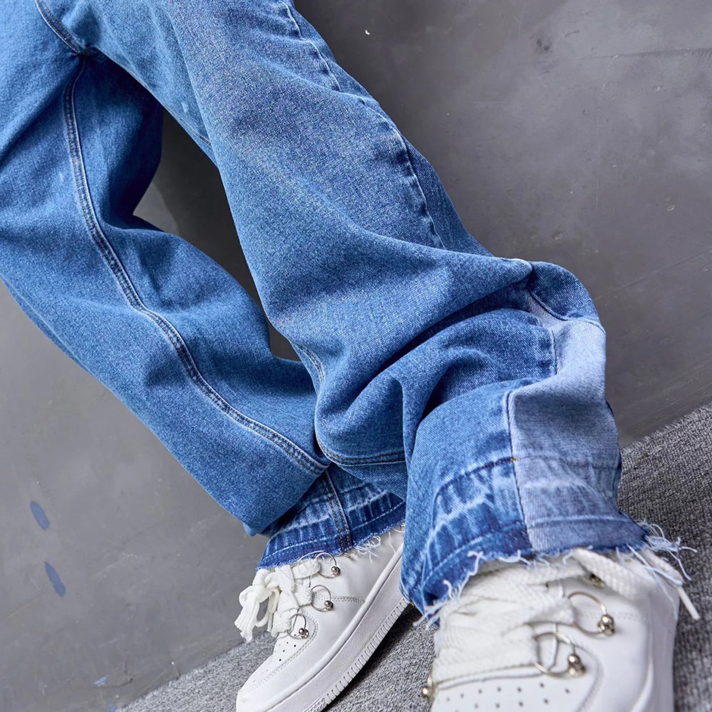 1Pc Trendy Oversize Jeans Zipper Fly/Drawstring Dressing Up Brushed Pants Thin Baggy Jeans Retro Wide Leg Man Pants Men Clothing