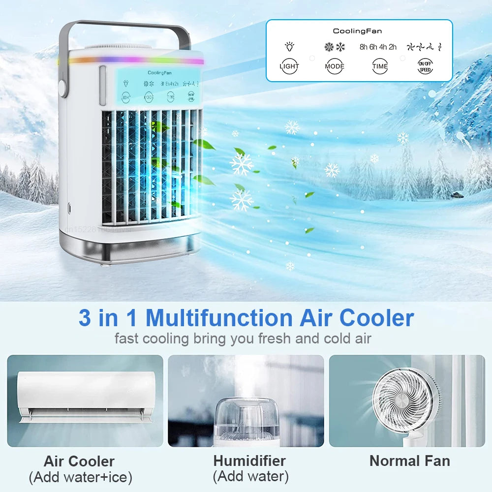 Portable Humidifier Fan Mini Air Cooling Fan USB Electric Conditioners Fan with LED Night Light for Home Air Cooling Humidifier