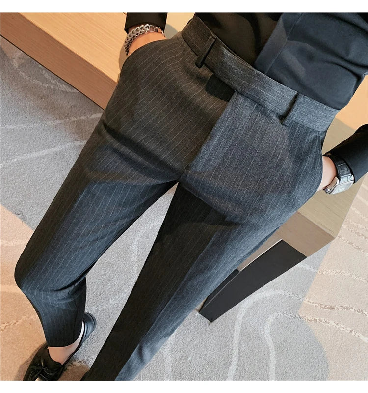 British Style Striped Slim Fit Suit Pant Men Business Casual Simple Dress Pants High Quality Social Wedding Party Trousers 38-28