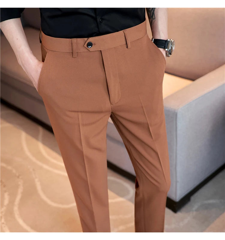 Men Suit Pants 2024 Spring Korean Style Business CasualStraight Dress Pants for Solid Slim Fit Men Formal Trousers Mens Clothing