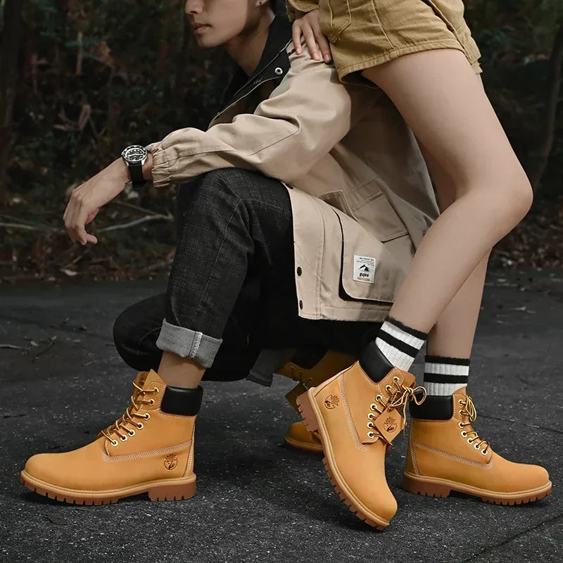 Boots Men High Top Boots High Quality Women Leather Shoes Fashion Outdoor Sneakers Men Lace Up Non-Slip Ankle Boots for Couple