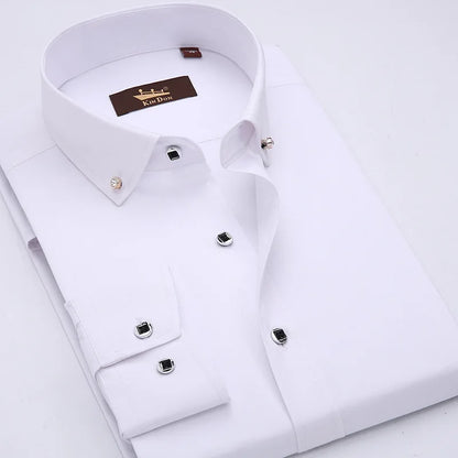 2023 Spring/Autumn Men's Slim Fit Long Sleeve Dress Shirt Europe Business Causal Border Shirt High Quality Wedding Grooms Shirts