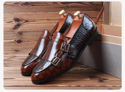 Man Crocodile Grain Microfiber Leather Casual Shoes Mens Buckle Party Wedding Loafers Comfortable Moccasins Driving Flats