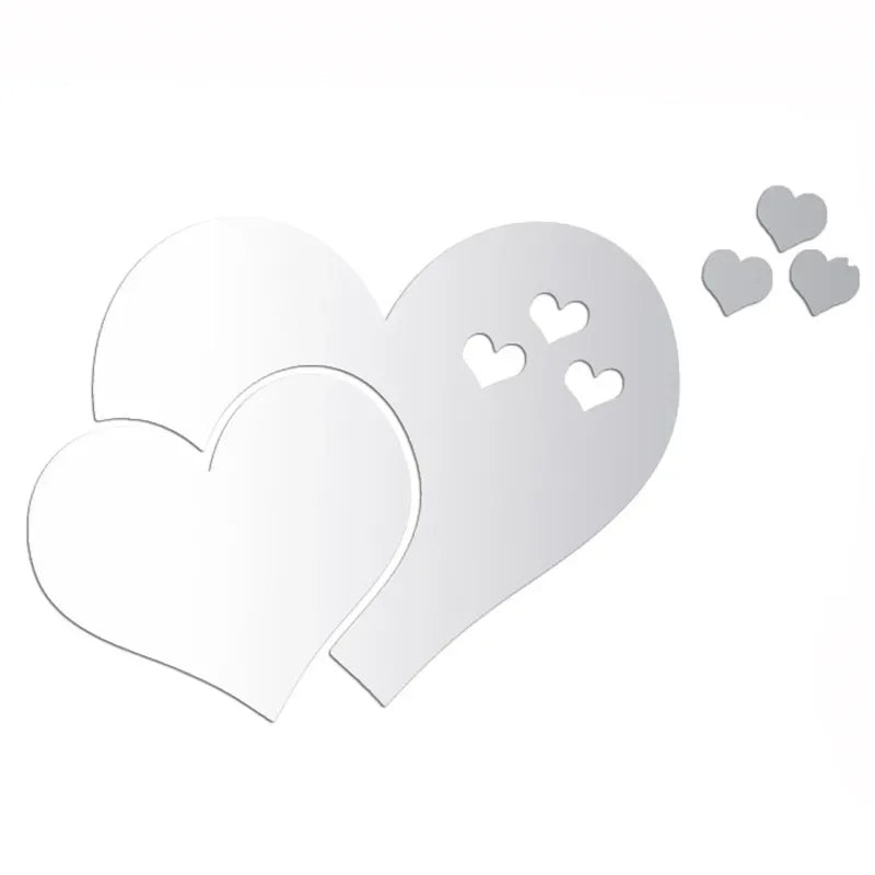 3D Acrylic Love Heart-Shaped Mirror Wall Stickers Removable Heart Art Decor Wall Poster DIY Living Room Wedding Home Decoration