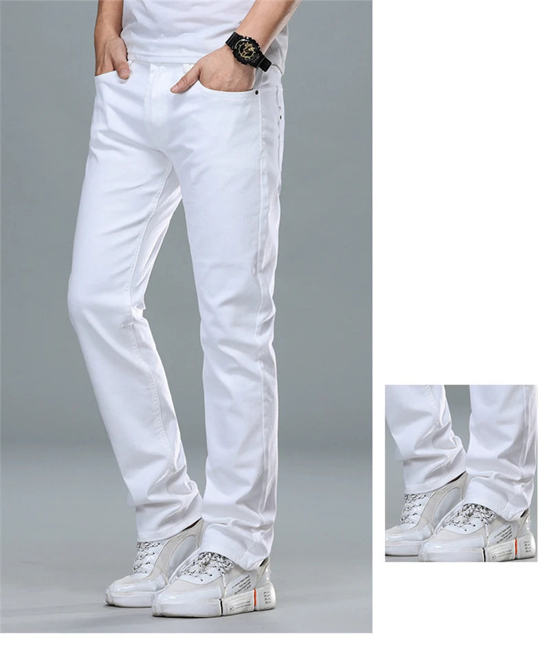 For Four Seasons White Men Jeans Fashion Casual Classic Style Slim Comfortable Denim Trousers Male Brand Advanced Stretch Pants