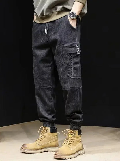 2023 New Men's Jeans Loose Fit Casual Style Vintage Cargo Pants Trendy Male Fashion Straight Blue Stretch Denim Trousers