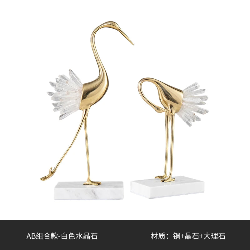 Crystal Swan Brass Body Luxury Crafts Home Living Room House Bedroom Interior Accessories Nordic High-end Animal Art Decorations