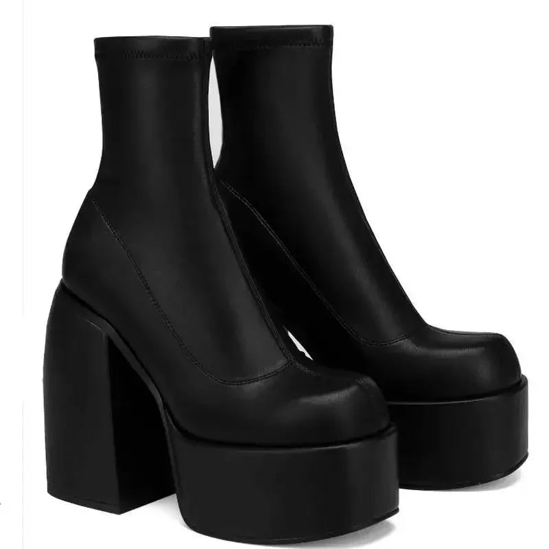 COSSexy Fashionable Black Boots 9cm High Heel European And American Style Zipper Side Up Cosmetic Shoes Women's Winter Footwear