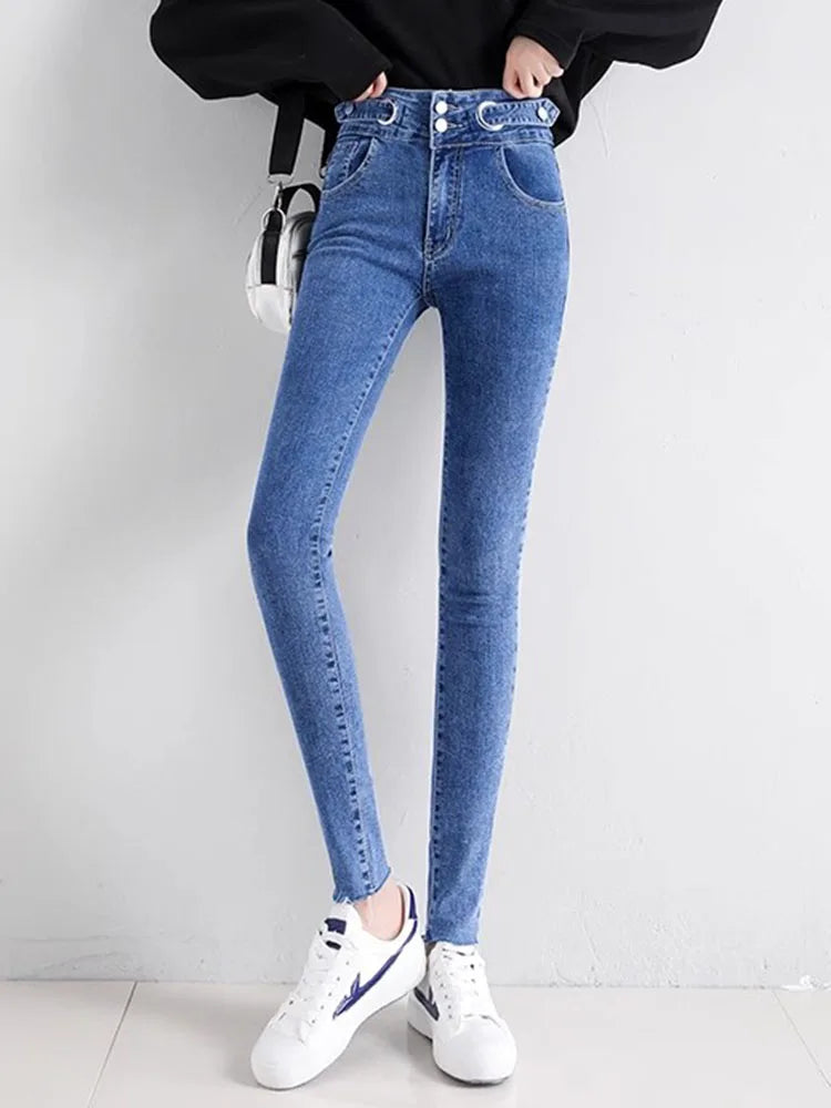 Korean Chic High Waist Pencil Jeans Women Skinny Streetwear Stretch Denim Pants Spring Fall Slim Vintage Casual Kot Pantolon New