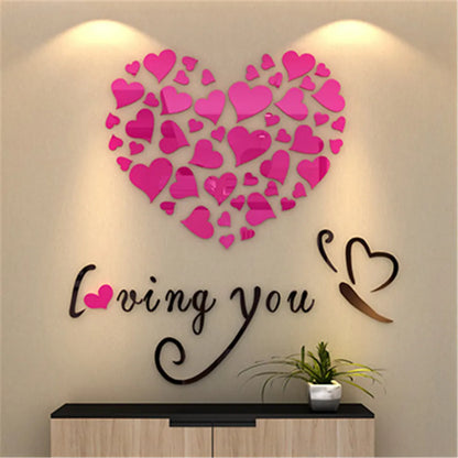 1 Set Love Heart  Acrylic Wall Sticker DIY 3D Mirror Acrylic Wall Stickers Living Room Bedroom Background Wall Home Decoration