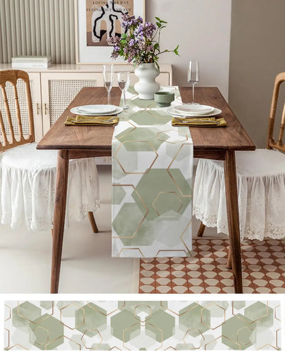 Sage Green Geometric Abstract Minimalist Gold White Linen Table Runners Home Decor Durable Dining Table Runners Party Supplies