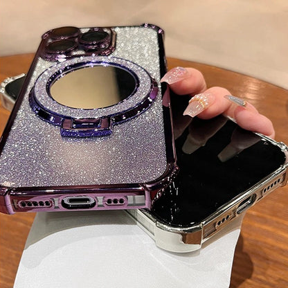 Plating Airbag Glitter Bracket Magsafe Case for iPhone 15 16 Pro Max 15 Plus Luxury Mirror Cover for iPhone 11 12 13 14 Pro Max