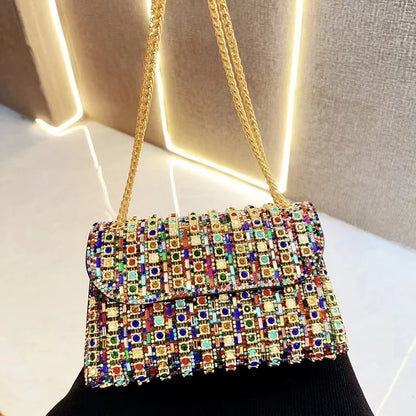 Women's Dinner Wedding Bag Studded Diamond Shoulder Crossbody Sequin Clutch Bag