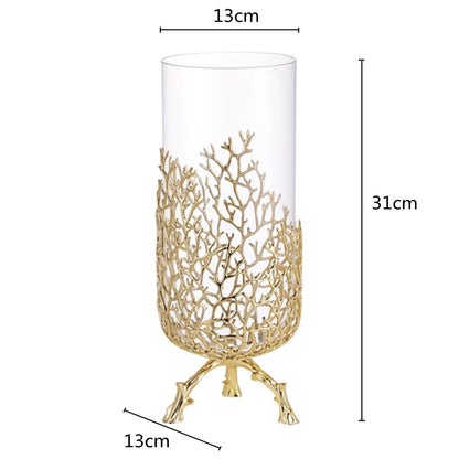 Imitation Coral Ornaments Crystal Metal Tree Glass Vase Hollow Metal Frame Resinous Coral Ocean Decorative Figurines Home Decor