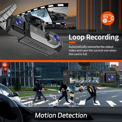 3 caméras Dash Cam 1080P caméra de recul avant et arrière Vision nocturne moniteur de stationnement voiture DVR 3 voies enregistreur vidéo de voiture avec cadeau