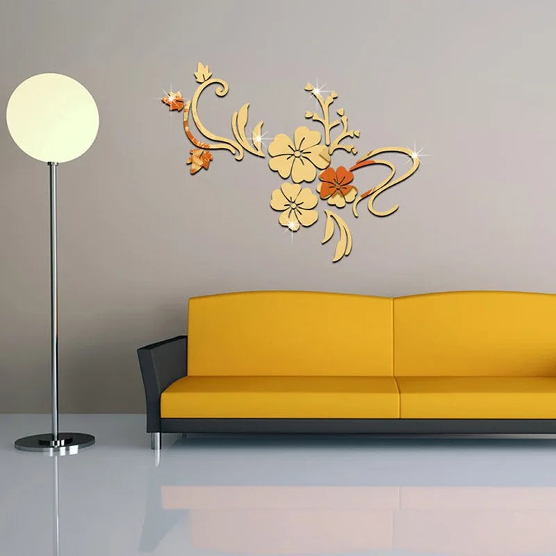 3D Acrylic Flower Mirror Wall Stickers Decorative Self Adhesive Large Wall Stickers Art Murals for Bedroom TV Background Decor