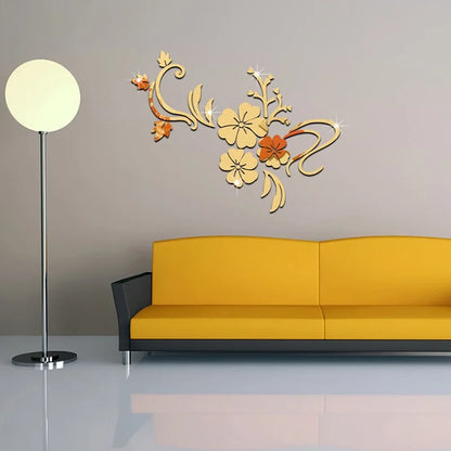 3D Acrylic Flower Mirror Wall Stickers Decorative Self Adhesive Large Wall Stickers Art Murals for Bedroom TV Background Decor