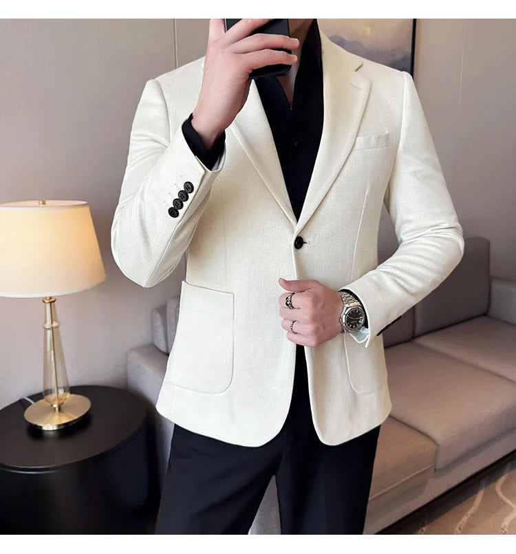 Suede Blazer Men's Fashionable Slim Fit Suit Jacket High-quality Single Breasted Business Dress Formal Jacket Blazer Hombre