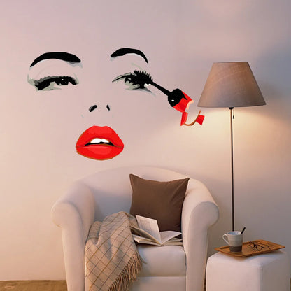 Beauty Female Face Wall Sticker Decal Beauty Studio Wallpaper Cosmetic Makeup Wall Art Sticker Mural Removable Salon Decoration