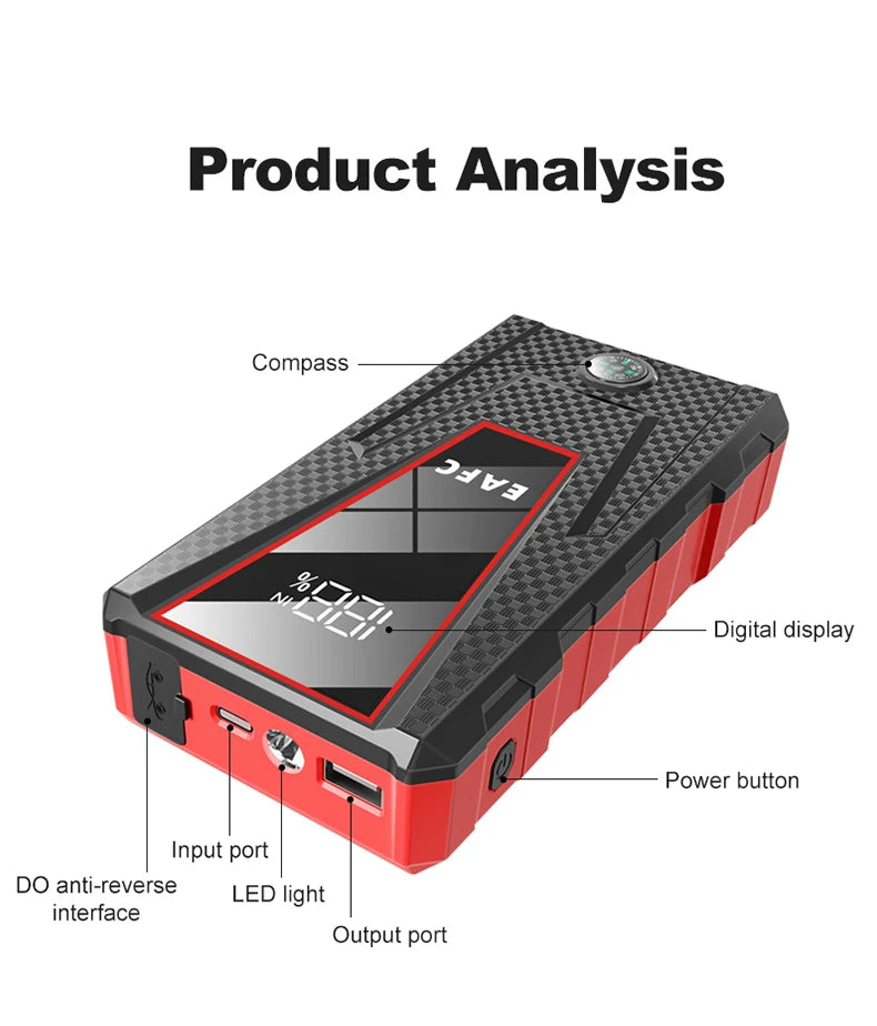Démarreur de saut de voiture 2000A/1200A/600A, démarreur de batterie de voiture, chargeur de batterie externe Portable 12V, dispositif de démarrage d'urgence automatique Booster