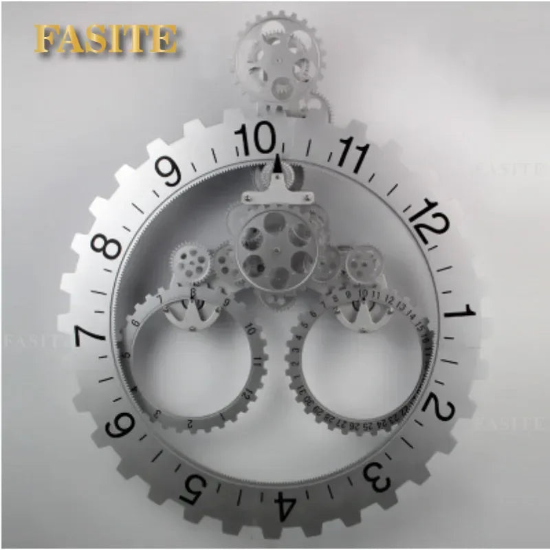 Large Creative Gear Clock Mechanical Retro Hanging Mute Clocks Mechanical Style Living Room Bedroom Wall Retro Decoration