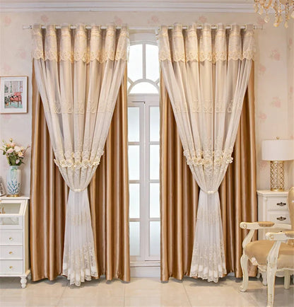 Embossed 3D Embroidered Luxury Double Layer Curtains for Living Room Bedroom Dining Elegant High Shading Coffe Windows Drapes