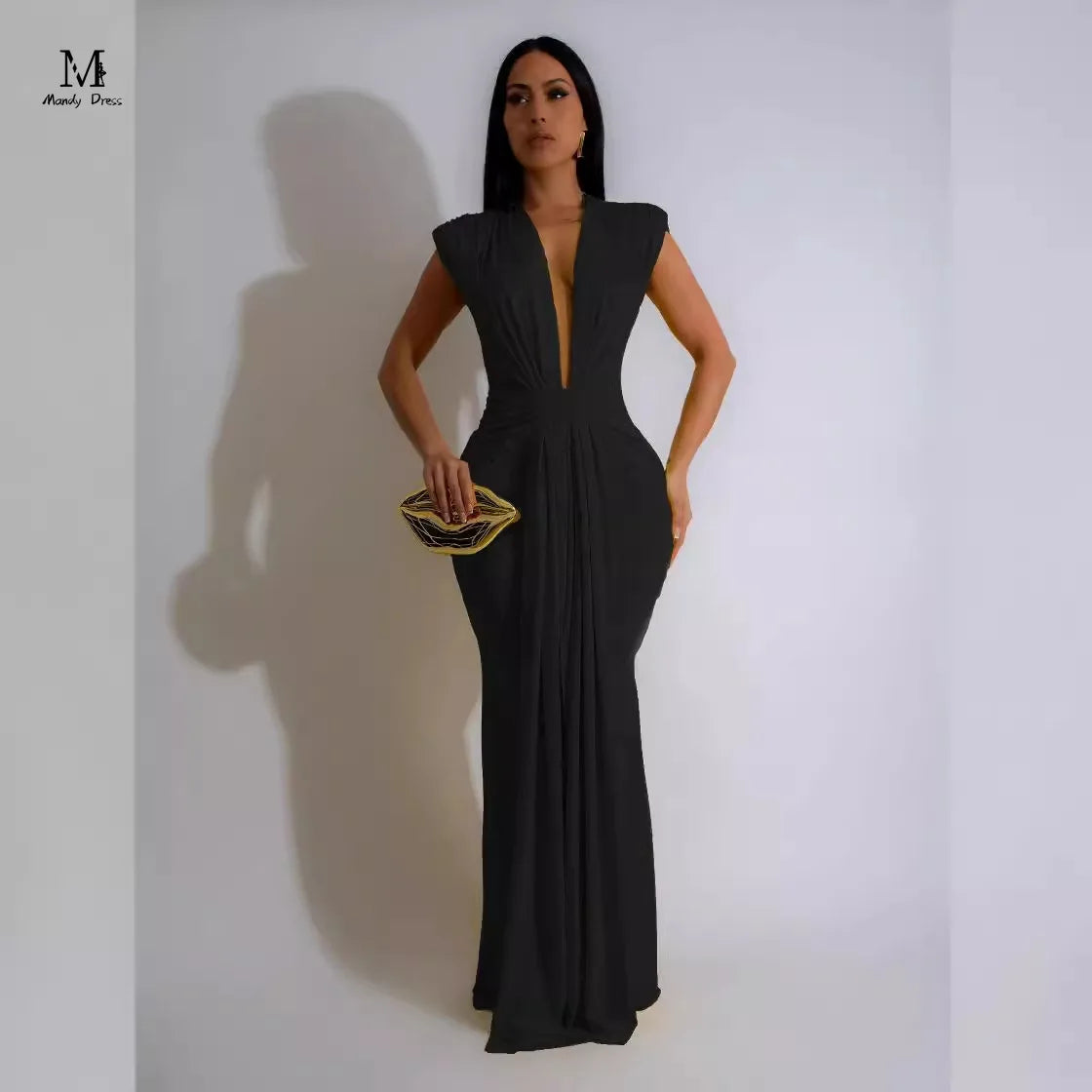 Elegant Women Evening Maxi Dress Sleeveless Deep V-neck Bandage Bodycon Gown Summer Fashion Sexy Lady Long Dresses