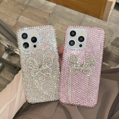 Luxury Diamond Glitter Bowknot Case for iPhone 15 Pro Max 3D Bling Rhinestones Shiny Phone Cover for iPhone 16 14 Plus 11 12 Pro