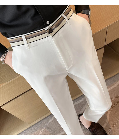 Fashion Waist Stripes Suit Pants 2022 Summer Black White Slim Fit Trousers Mens Brand Formal Business Wedding Casual Pant Hombre