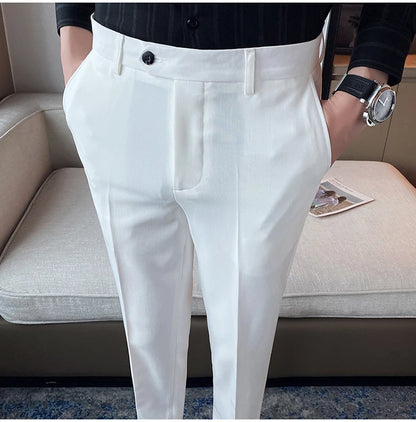 Green Elegant Elastic Mens Social Pants Skinny Cropped White Formal Stretch Pants Mens Trousers Office Slim Fit Party Club 2023