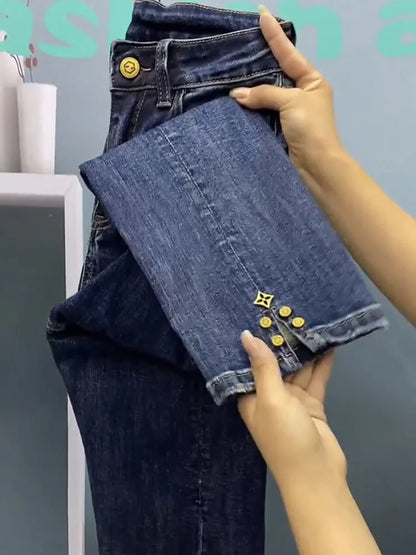 2023 NEW Spring Autumn High Waist Straight Jeans Large Size Loose Fit Stretch Haren Denim Pants Ladies Ankle-Length Jeans Pants