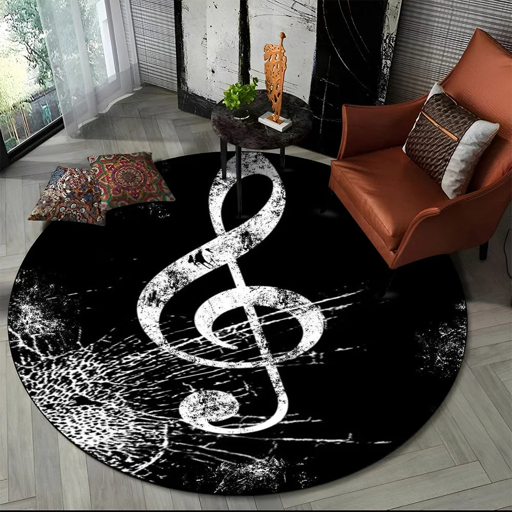 Piano Black White Key Music Symbol Area Rug,Round Carpet Rug for Living Room Bedroom Sofa Foot Pad Decor Non-slip Floor Mat Gift