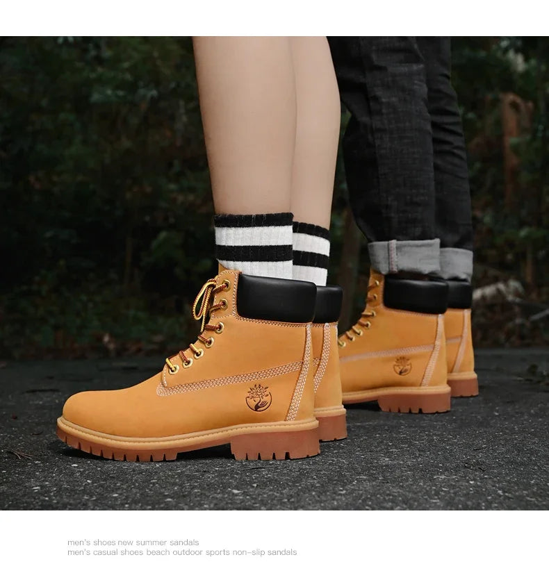 Boots Men High Top Boots High Quality Women Leather Shoes Fashion Outdoor Sneakers Men Lace Up Non-Slip Ankle Boots for Couple