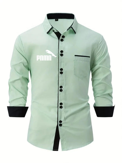 2024 autumn new brand men's long sleeve shirt Golf print business casual men's button-down polyester-cotton British button-down